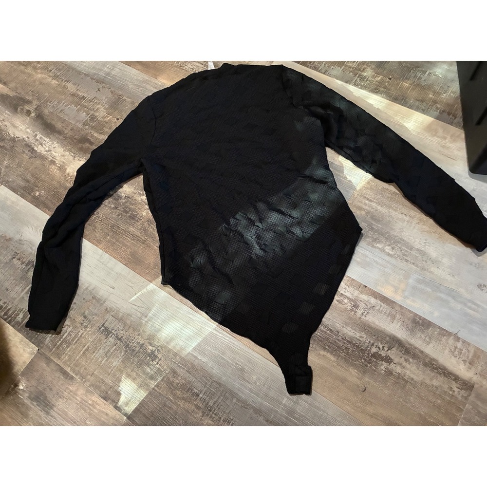 Fashion Nova Womens Black Floral Lace Mesh Long Sleeve Mock Neck Bodysuit 1XL